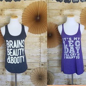 2 PC FUNNY WORKOUT TOP GYM RACER BACK TANK BUNDLE
